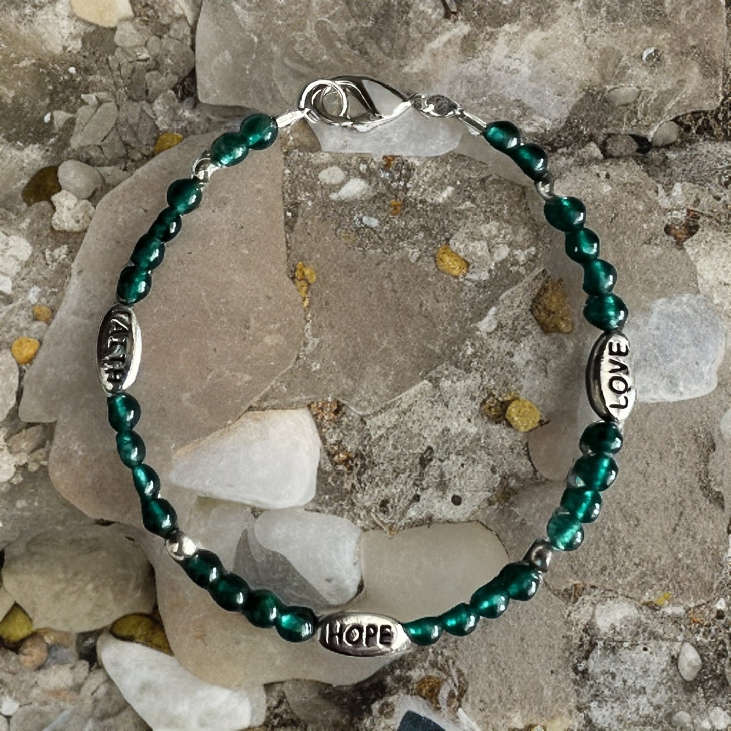 Faith, Hope, Love Green Garnet Bracelet