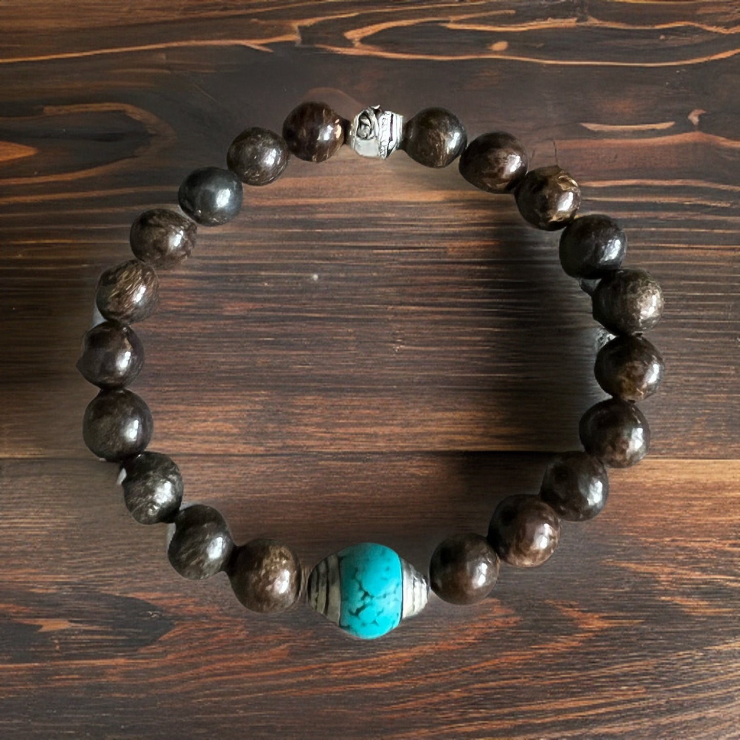 Bronzite Bracelet with Tibetan Turquoise Focal Bead