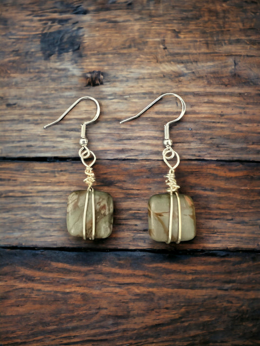 Red Creek Jasper Gold Wire Dangle Earrings