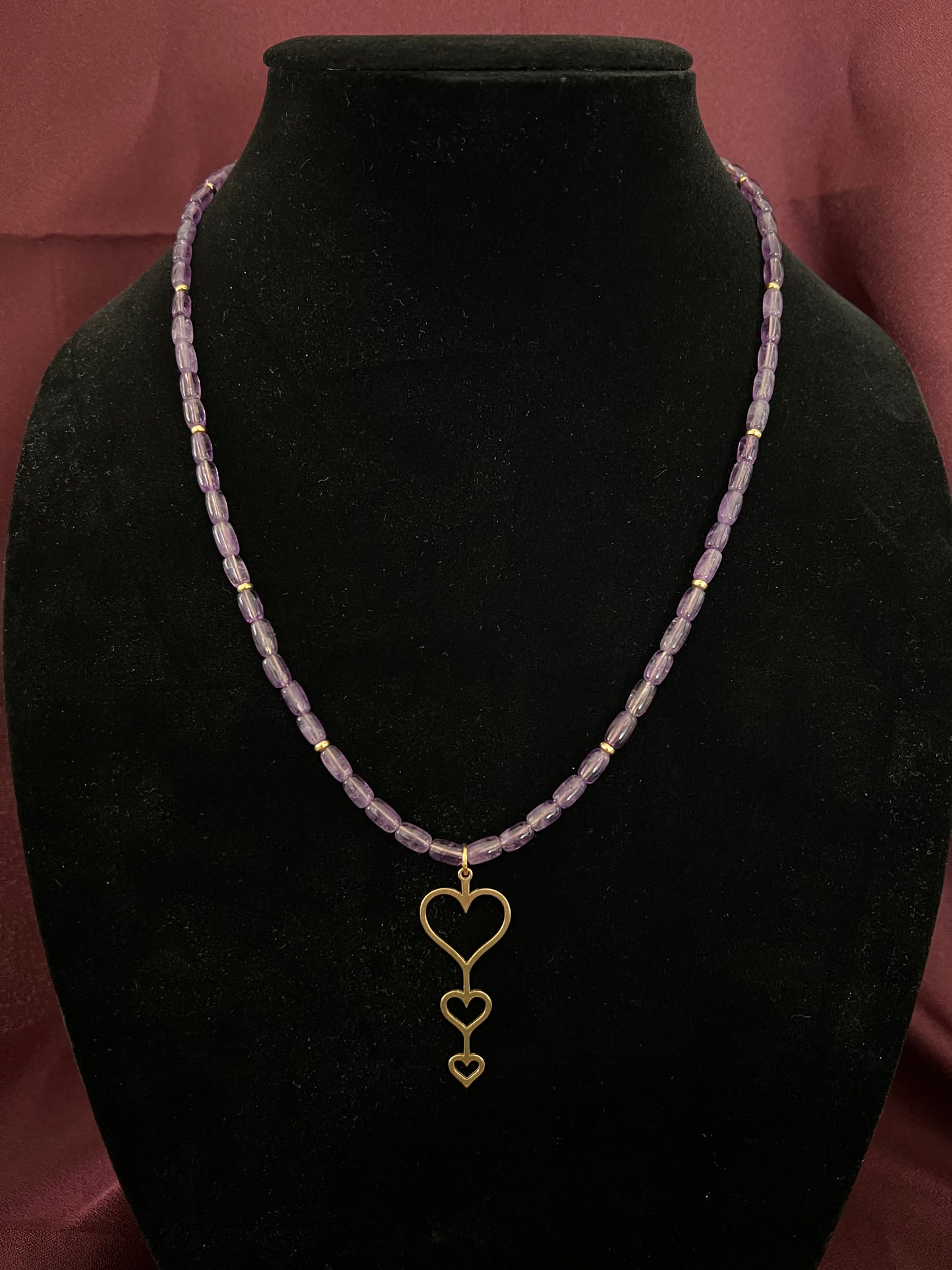 Gold Hearts Trio with Amethyst and Gold Accents--21"
