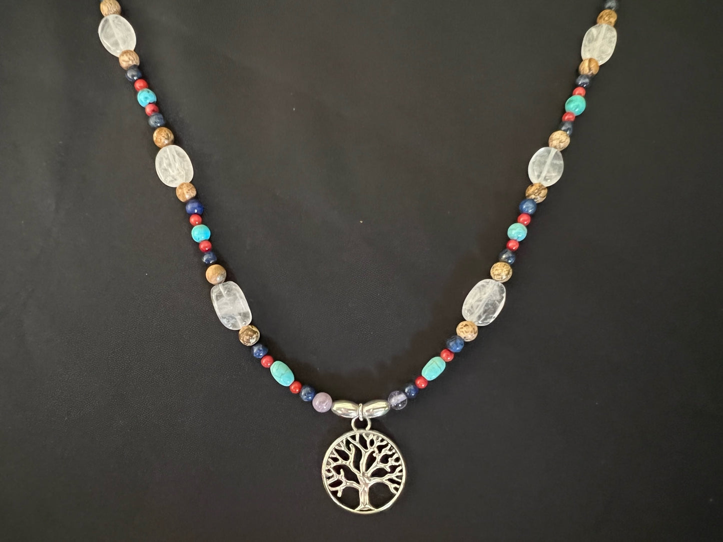 Southwestern Tree of Life Necklace with Lapis, Turquoise, Rose Quartz, and Coral